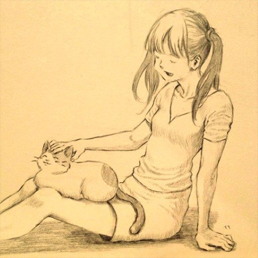 girl and cat